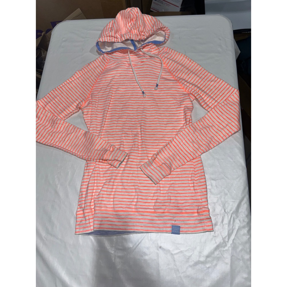 Joules Women Orange White Striped Lightweight Hoodie Pullover Size US 6 UK 10